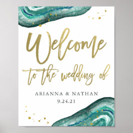 Blauwgroen Geode en Gold Wedding Welkom Poster