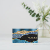 *~* Blauwgroen geode glitter Glam Black Visitekaartje (Staand voorkant)