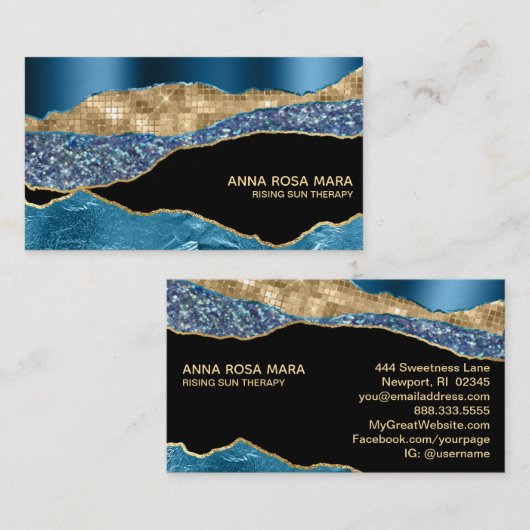 *~* Blauwgroen geode glitter Glam Black Visitekaartje (Voorkant / Achterkant)
