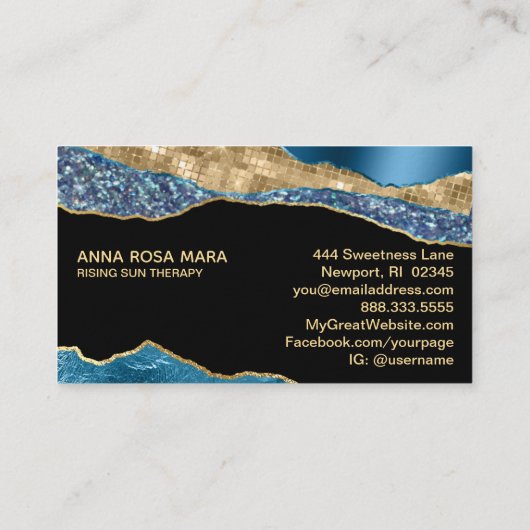 *~* Blauwgroen geode glitter Glam Black Visitekaartje (Achterkant)