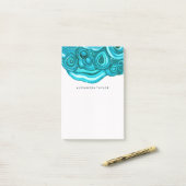 Blauwgroen Geode | Waterverf Post-it® Notes (Op bureau)