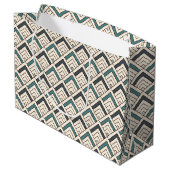 Blauwgroen geometrisch patroon groot cadeauzakje (Achterkant Gekanteld)