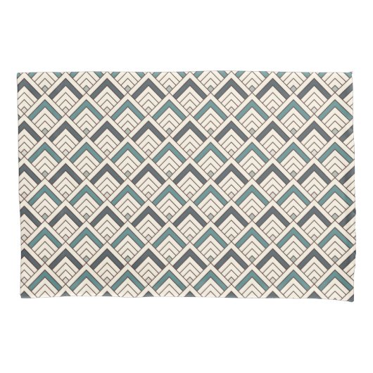 Blauwgroen geometrisch patroon kussensloop (Voorkant-Links)