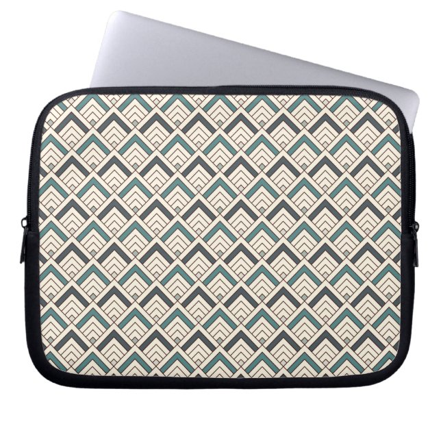 Blauwgroen geometrisch patroon laptop sleeve (Voorkant)