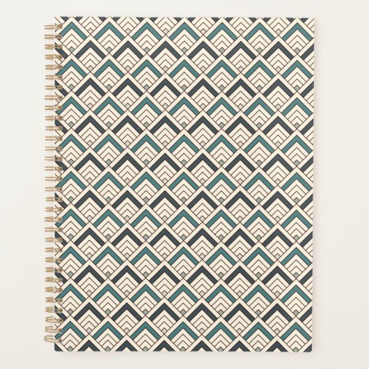 Blauwgroen geometrisch patroon planner (Voorkant)