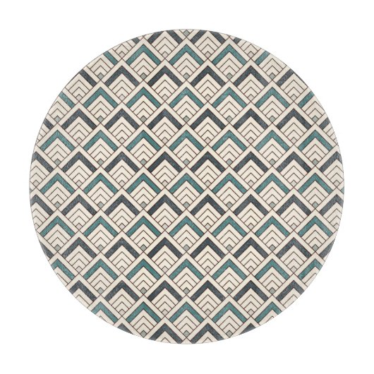 Blauwgroen geometrisch patroon snijplank (Voorkant)