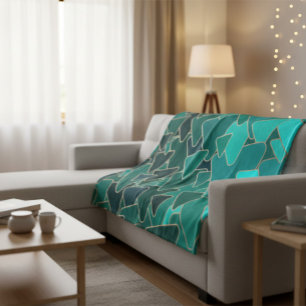 Blauwgroen geometrische driehoek fleece deken