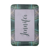 Blauwgroen geometrische fractal art grafische naam badmat (Voorkant Verticaal)