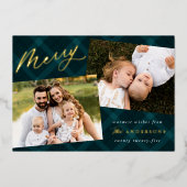 Blauwgroen gepenseld 3 foto folie feestdagenkaart (Voorkant)