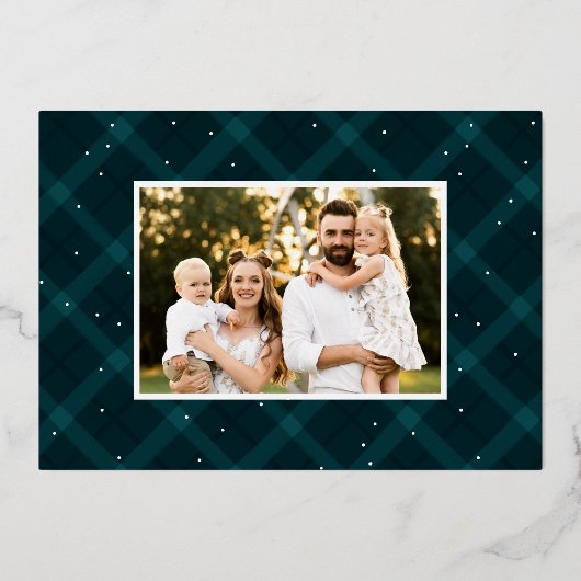 Blauwgroen gepenseld 3 foto folie feestdagenkaart (Achterkant)