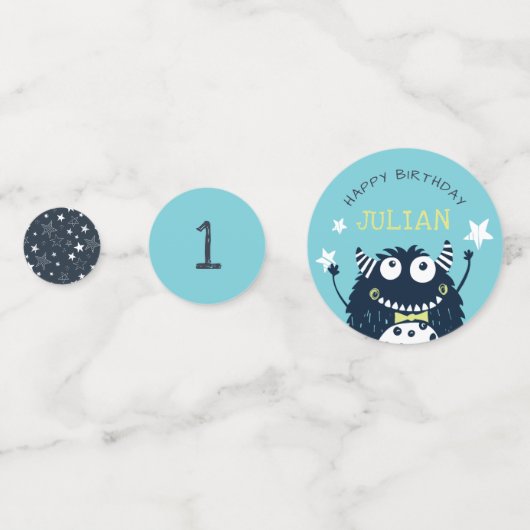 Blauwgroen | Gepersonaliseerd klein monster verjaa Confetti (Voorkanten)