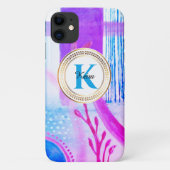 Blauwgroen gepersonaliseerd meisjesblauw Monogram  Case-Mate iPhone Case (Achterkant)