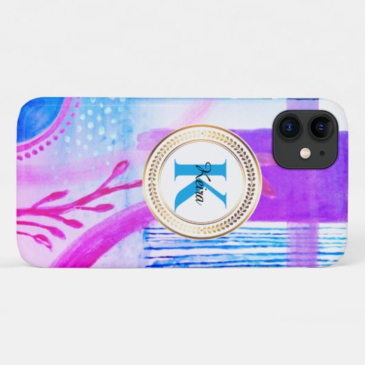 Blauwgroen gepersonaliseerd meisjesblauw Monogram  Case-Mate iPhone Case (Achterkant (horizontaal))