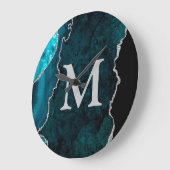 Blauwgroen gepersonaliseerd monogram acryl grote klok (Hoek)
