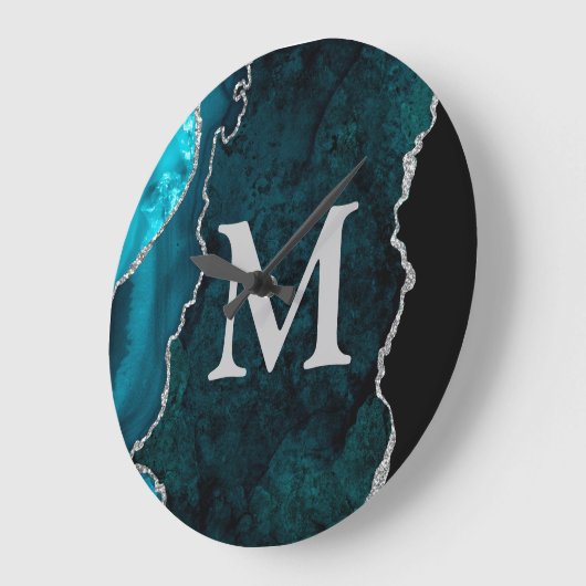 Blauwgroen gepersonaliseerd monogram acryl grote klok (Hoek)