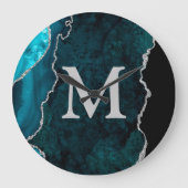 Blauwgroen gepersonaliseerd monogram acryl grote klok (Voorkant)