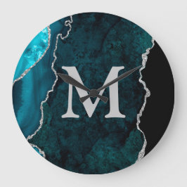 Blauwgroen gepersonaliseerd monogram acryl grote klok