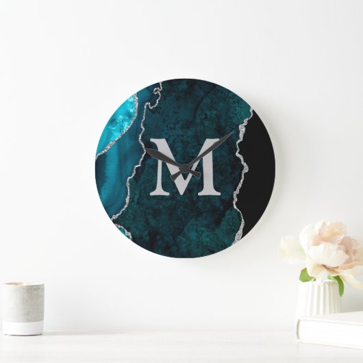 Blauwgroen gepersonaliseerd monogram acryl grote klok (Huis)