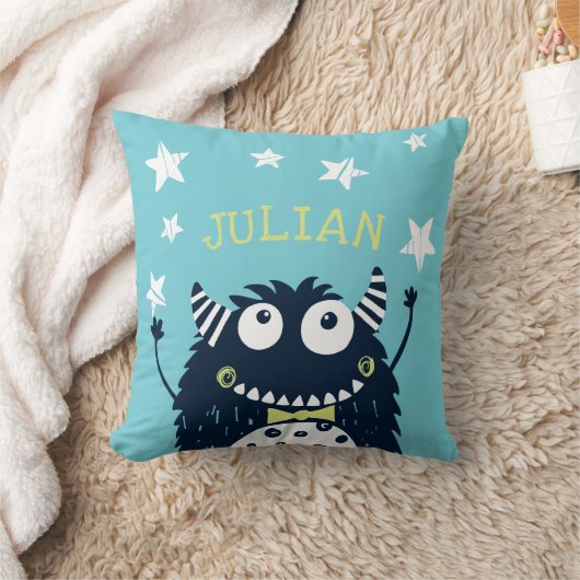 Blauwgroen | Gepersonaliseerd monster Kussen (Deken)