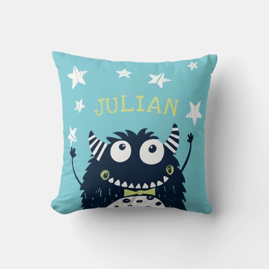 Blauwgroen | Gepersonaliseerd monster Kussen (Voorkant)