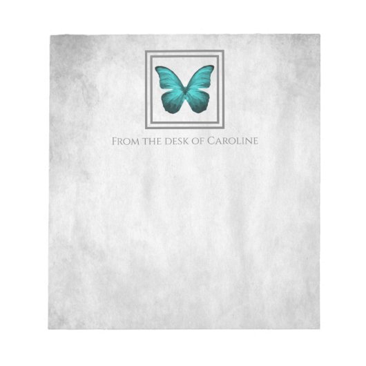 Blauwgroen gepersonaliseerd Notitieblok vlinder (Voorkant)