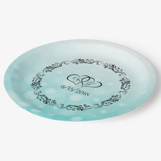 Blauwgroen gepersonaliseerde bruiloft papier Borde Papieren Bordje (Gekanteld)