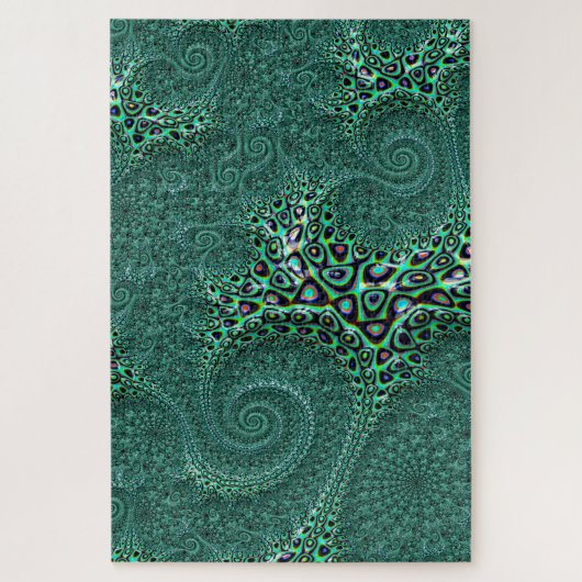 Blauwgroen Gepotte octopus Fractal Abstract Onmoge Legpuzzel (Verticaal)