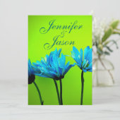 Blauwgroen Gerber Daisies over Lime Green Wedding  Kaart (Staand voorkant)