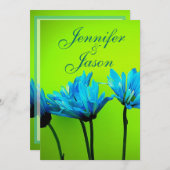 Blauwgroen Gerber Daisies over Lime Green Wedding  Kaart (Voorkant / Achterkant)