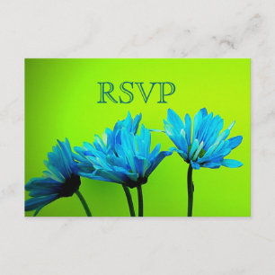 Blauwgroen Gerber Daisies over Lime Green Wedding  RSVP Kaartje