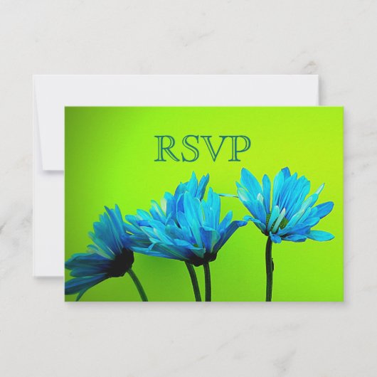Blauwgroen Gerber Daisies over Lime Green Wedding  RSVP Kaartje (Voorkant)