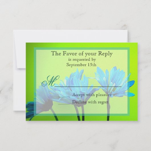 Blauwgroen Gerber Daisies over Lime Green Wedding  RSVP Kaartje (Achterkant)