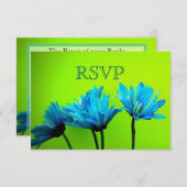 Blauwgroen Gerber Daisies over Lime Green Wedding  RSVP Kaartje (Voorkant / Achterkant)