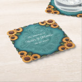 Blauwgroen Gereedschapsleer Zonnebloem Border Wedd Kartonnen Onderzetters (Gebogen)