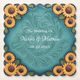 Blauwgroen Gereedschapsleer Zonnebloem Border Wedd Kartonnen Onderzetters