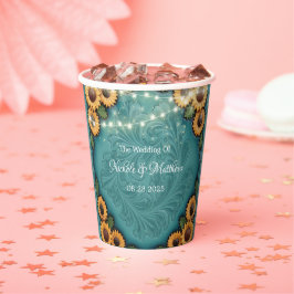 Blauwgroen Gereedschapsleer Zonnebloem Border Wedd Papieren Bekers