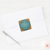 Blauwgroen Gereedschapsleer Zonnebloem Border Wedd Vierkante Sticker (Envelop)