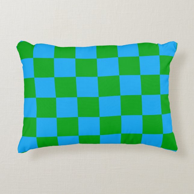 Blauwgroen geruit controlepatroon accent kussen (Voorkant)