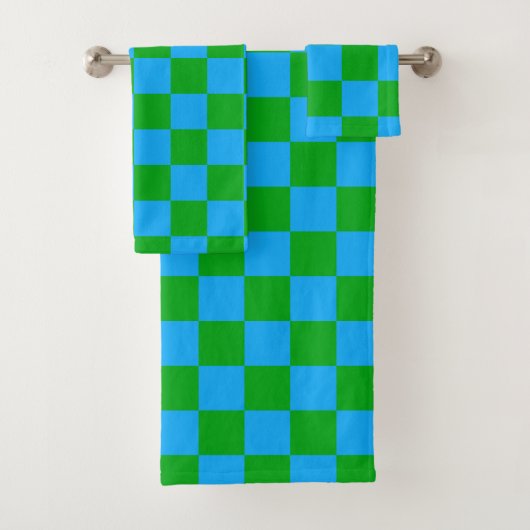 Blauwgroen geruit controlepatroon bad handdoek (Insitu)