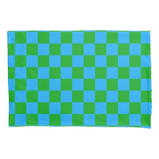 Blauwgroen geruit controlepatroon kussensloop (Voorkant)