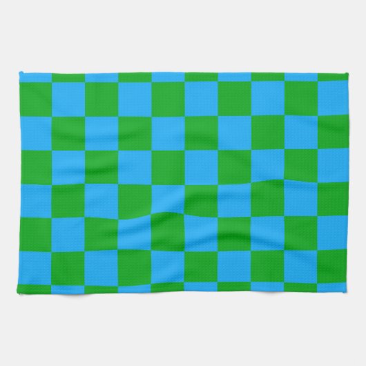 Blauwgroen geruit controlepatroon theedoek (Horizontaal)