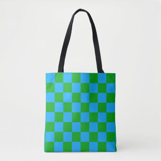 Blauwgroen geruit controlepatroon tote bag (Voorkant)