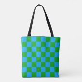 Blauwgroen geruit controlepatroon tote bag (Achterkant)