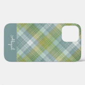 Blauwgroen geruite elegante scriptnaam Case-Mate iPhone case (Achterkant (horizontaal))