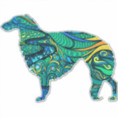 Blauwgroen geschilderd Borzoi Die Cut Vinyl Sticke Sticker (Voorkant)