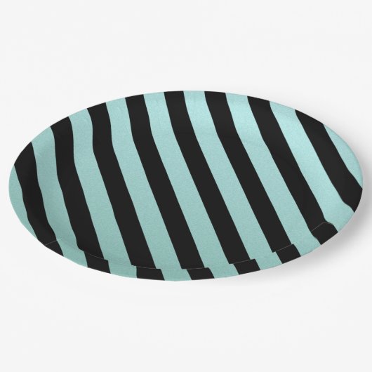 Blauwgroen gestreept papieren bordje (Gekanteld)