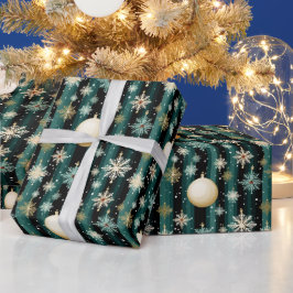 Blauwgroen gestreepte sneeuwvlokken & decoraties K Cadeaupapier