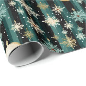 Blauwgroen gestreepte sneeuwvlokken & decoraties K Cadeaupapier (Rol Hoek)