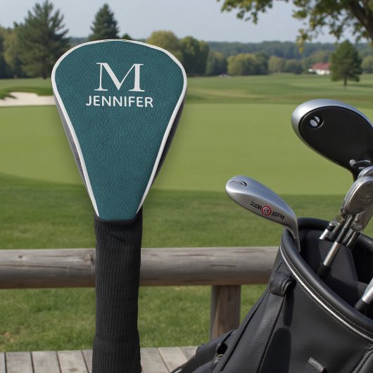 Blauwgroen getextureerde lederen monogram geperson golfheadcover