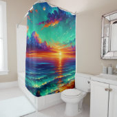 blauwgroen getijden: Ocean Sunset Glow Douchegordijn (In situ)